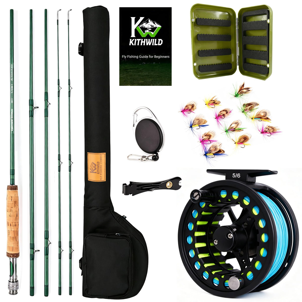 Fly Fishing Rod Combo, 4 Piece 5/6 Portable Fly Rod with Extra Tip, Pre-Loaded Fly Reel with Line Combo,Fly Box, Flies, Fly Fishing Complete Starter Package