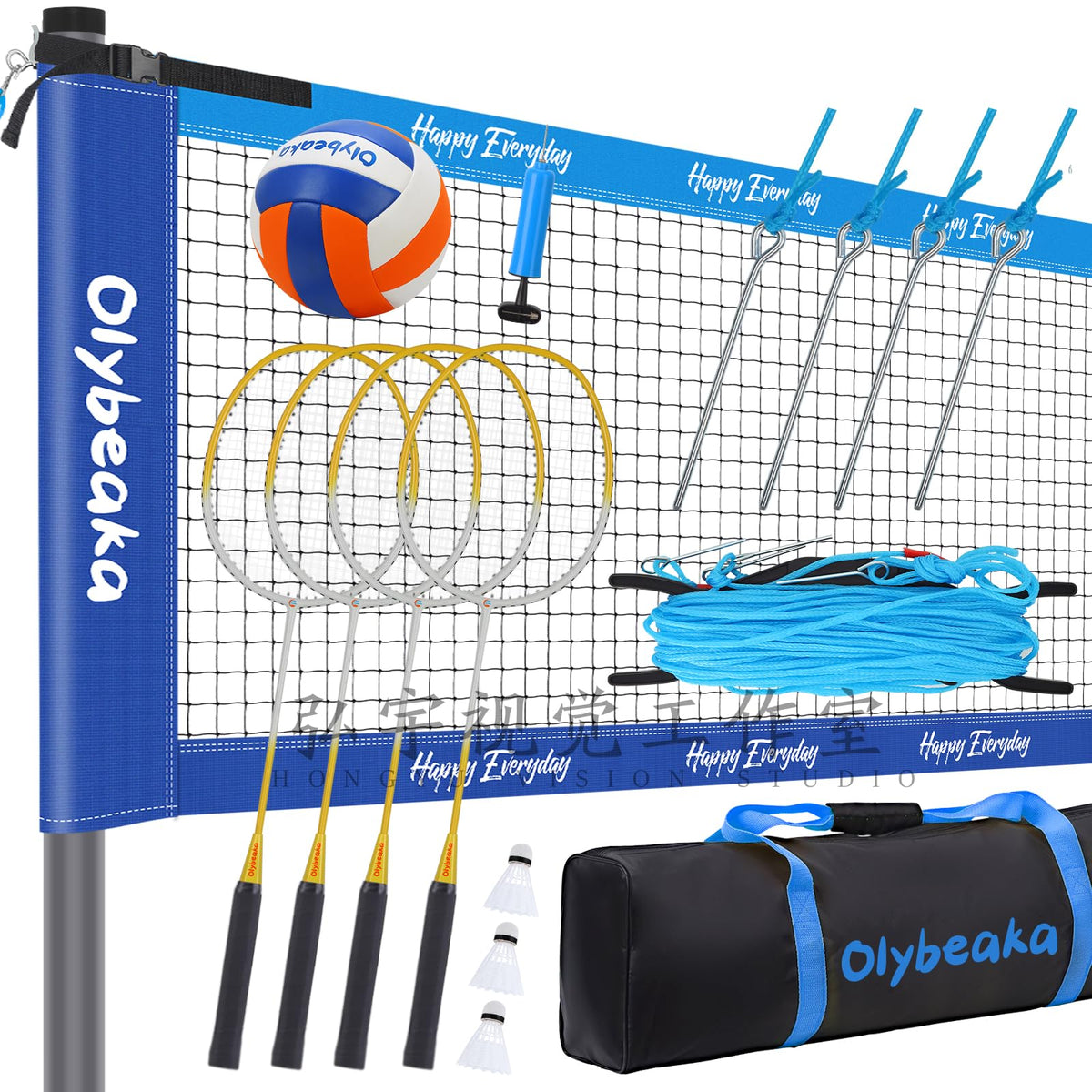 32FT Badminton Volleyball Combo Net Set System for Backyard Lawn Beach
