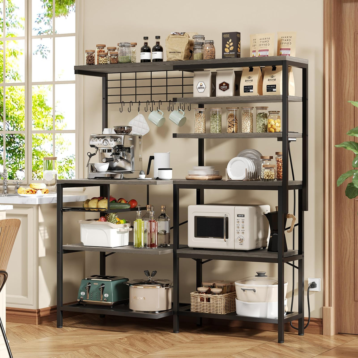 L-Shaped Bakers Rack with Power Outlet