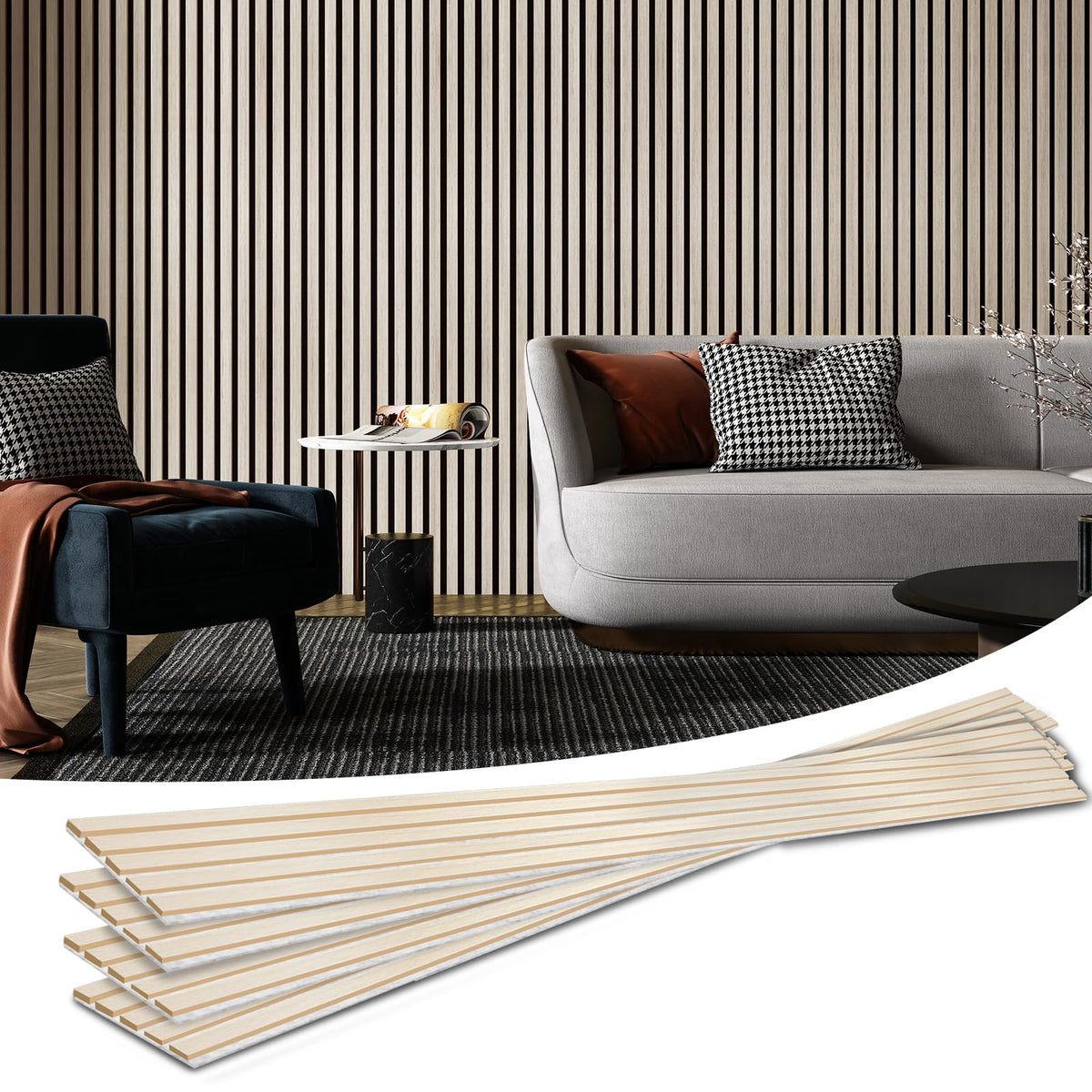 Art3d 6-Pack Soundproof Wood Slat Wall Panels, 94.5 x 7.9 Inch, Walnut