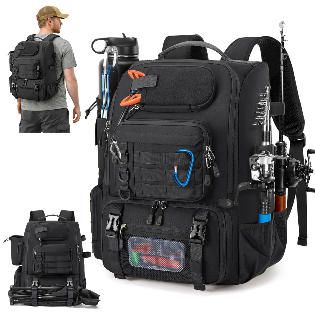 RAINSMORE Fishing Backpack 40L Tackle Backpack with Rod Holders & Cooler