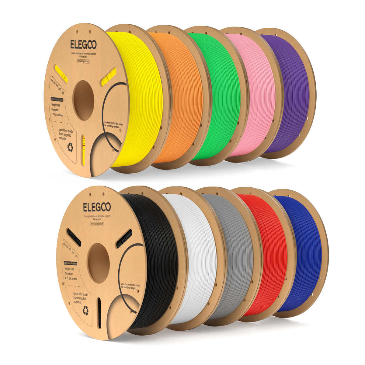 ELEGOO PLA 3D Printer Filament 1.75mm Bundle Multicolors 10KG