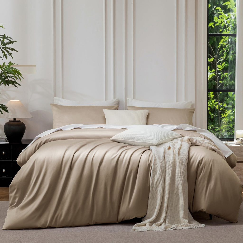 MooMee Queen Duvet Cover Set 100% Extra Long Staple Cotton Cooling Bedding