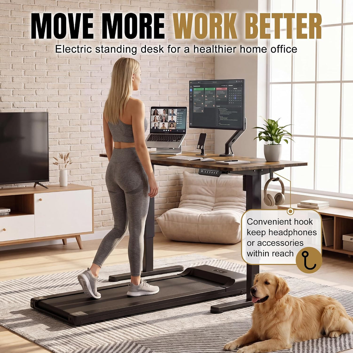 Furmax 45 Inches Electric Standing Desk, Home Office Desk with Phone Holder