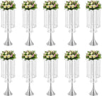 Wedding Centerpieces Silver Vases,10PCS Metal Flower Candle Holder with Sparkling Crystal Beads,Crystal Flower Vase Metal Flowers Stand for Party Tables Decorations (10PCS-Sliver-3)