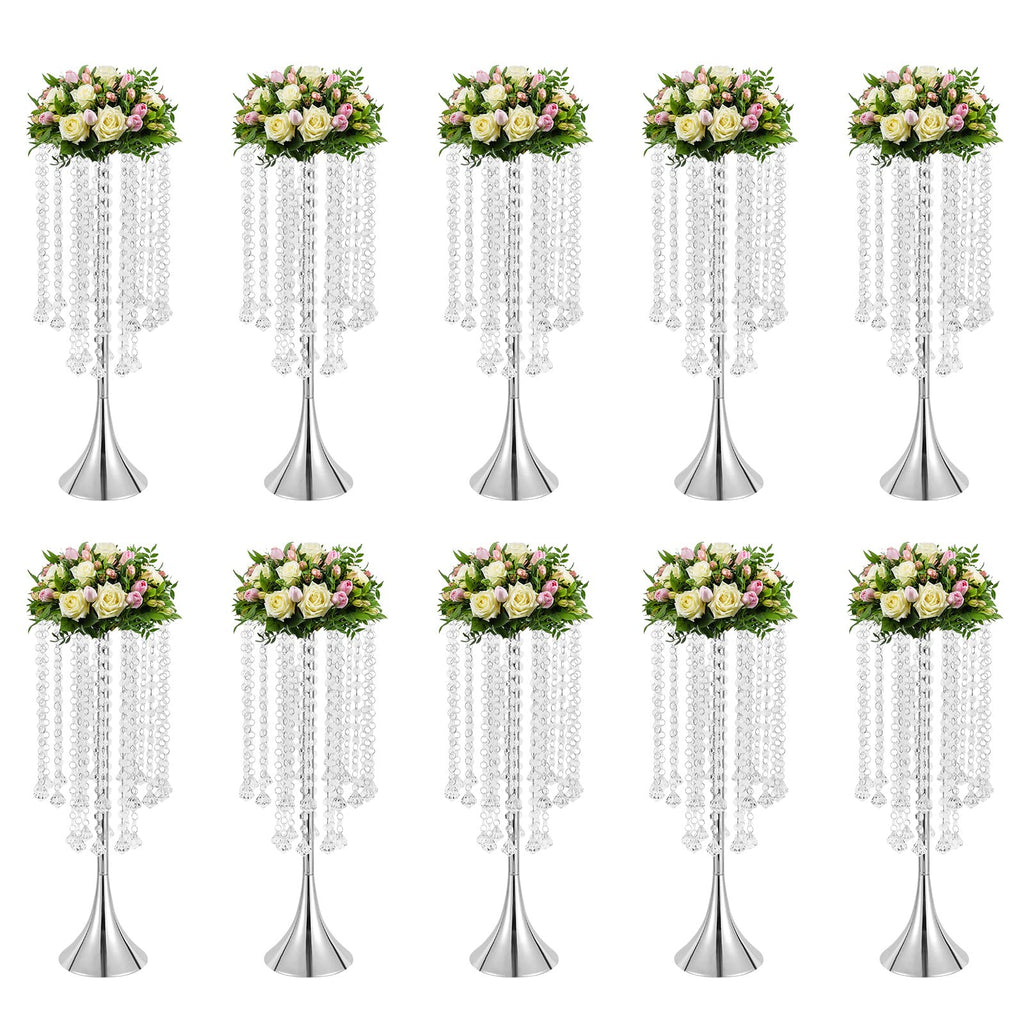 Wedding Centerpieces Silver Vases,10PCS Metal Flower Candle Holder with Sparkling Crystal Beads,Crystal Flower Vase Metal Flowers Stand for Party Tables Decorations (10PCS-Sliver-3)
