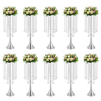 Wedding Centerpieces Silver Vases,10PCS Metal Flower Candle Holder with Sparkling Crystal Beads,Crystal Flower Vase Metal Flowers Stand for Party Tables Decorations (10PCS-Sliver-3)