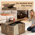 YESHOMY 31.5 Inch Square Farmhouse Coffee Table with Storage, Rustic Brown