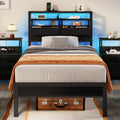 Furnulem Full Size Bed Frame with Headboard & 2 Fabric Drawers, Black Oak