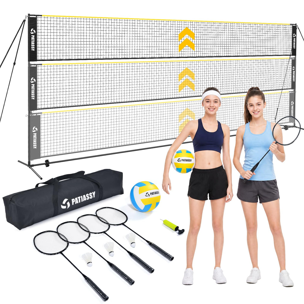 3-in-1 Volleyball Badminton Pickleball Net Set Adjustable Height