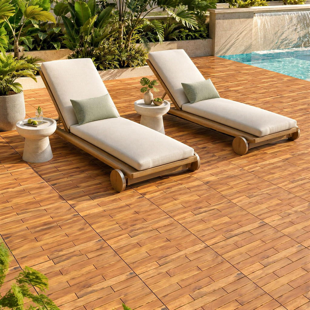 Goplus 12-Pack Acacia Wood Interlocking Deck Tiles (12 PCS,Brick)