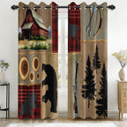Rustic Fall Leaves Blackout Curtains 84 Inch Long 2 Panels, Autumn Maple Leaf Pinecone Thermal Insulated Grommet Drapes, Wood Burlap Texture Print Energy Saving Noise Reducing Curtains