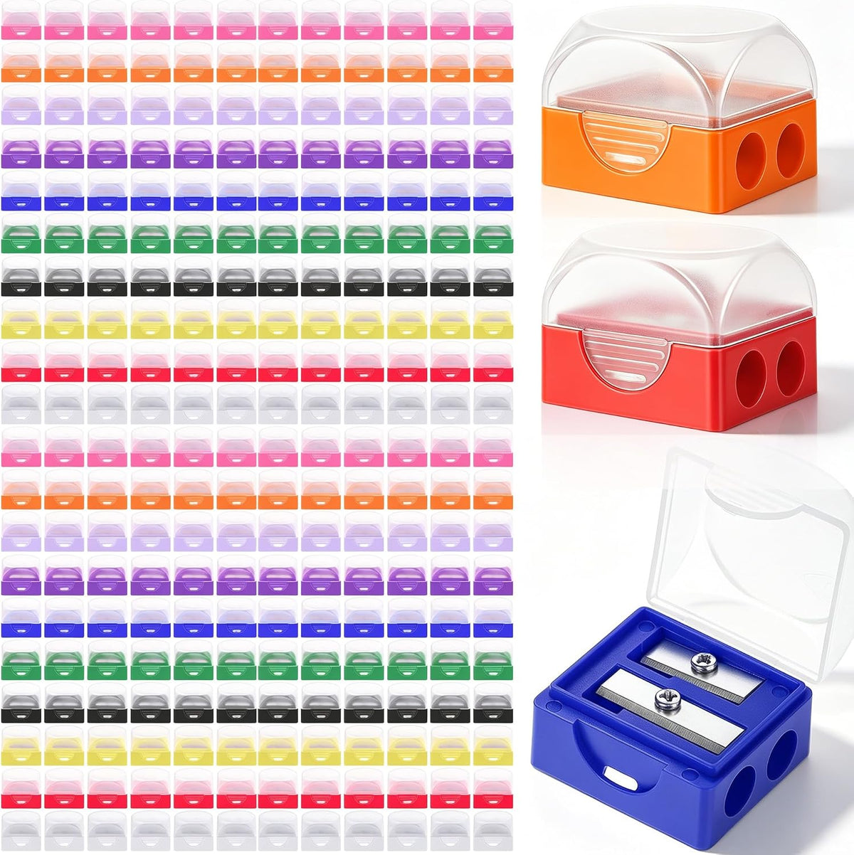 Aodaer 360 Pcs Pencil Sharpeners Bulk Manual Dual Hole Pencil Sharpener with Lids Crayon Colored Pencils Sharpener for Classroom, Office, School, Home Art Supplies