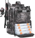 Tactical Fishing Backpack with 4 Tackle Boxes, Rod Holders & Bottle Holder