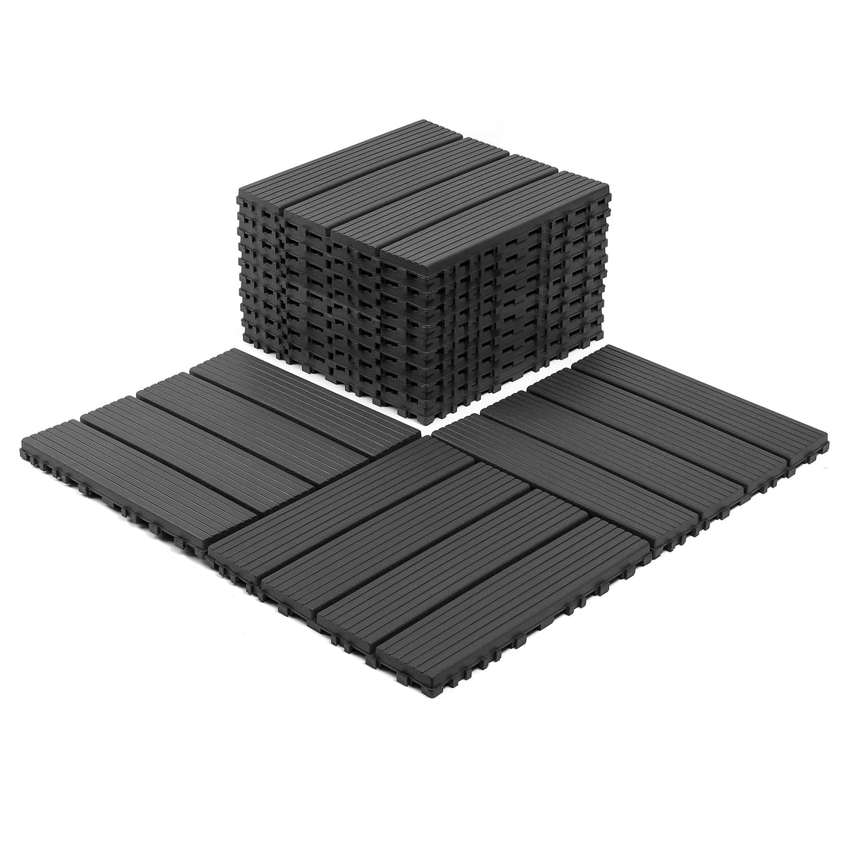 Deck Tiles for Outdoor, Plastic Outdoor Flooring Tiles, Kitchen Non Slip Polypropylene Interlocking Flooring Tile Waterproof for Balcony and Patio, 44 Pack, 12"x12" Square, All Weather Use, Brown