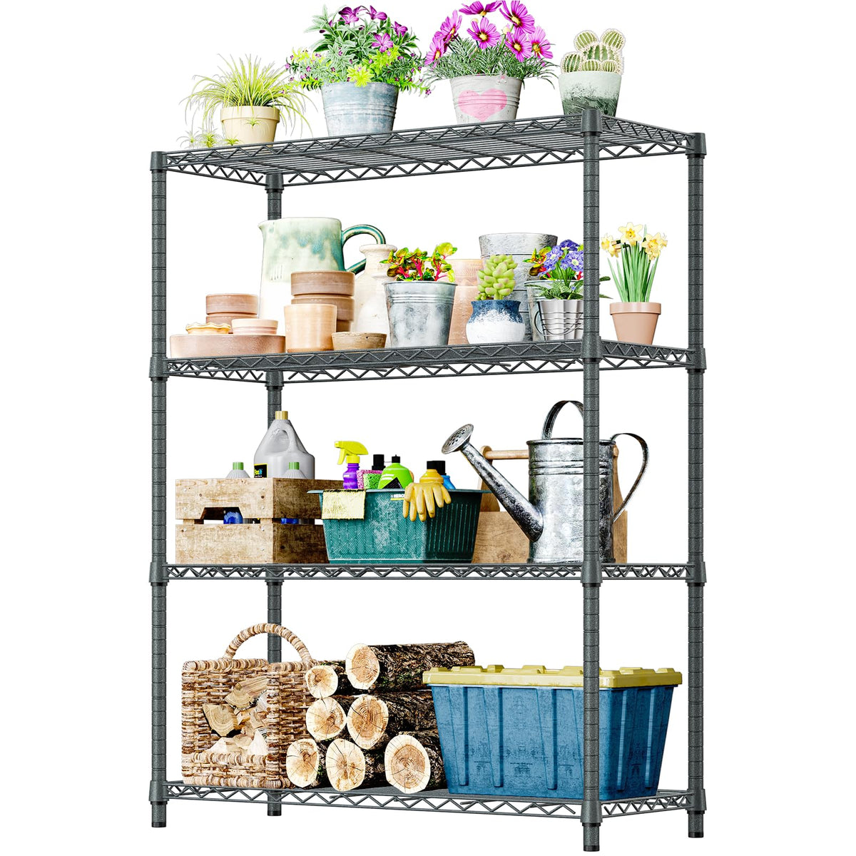 IZEUK 5-Tier Adjustable Heavy Duty Steel Wire Shelving Unit with Wheels, Storage Rack Organizer for Garage, Kitchen, Office, Laundry, Basement (Black, 17.7" D x 47.2" W x 76.7" H, 1750 lbs Capacity)
