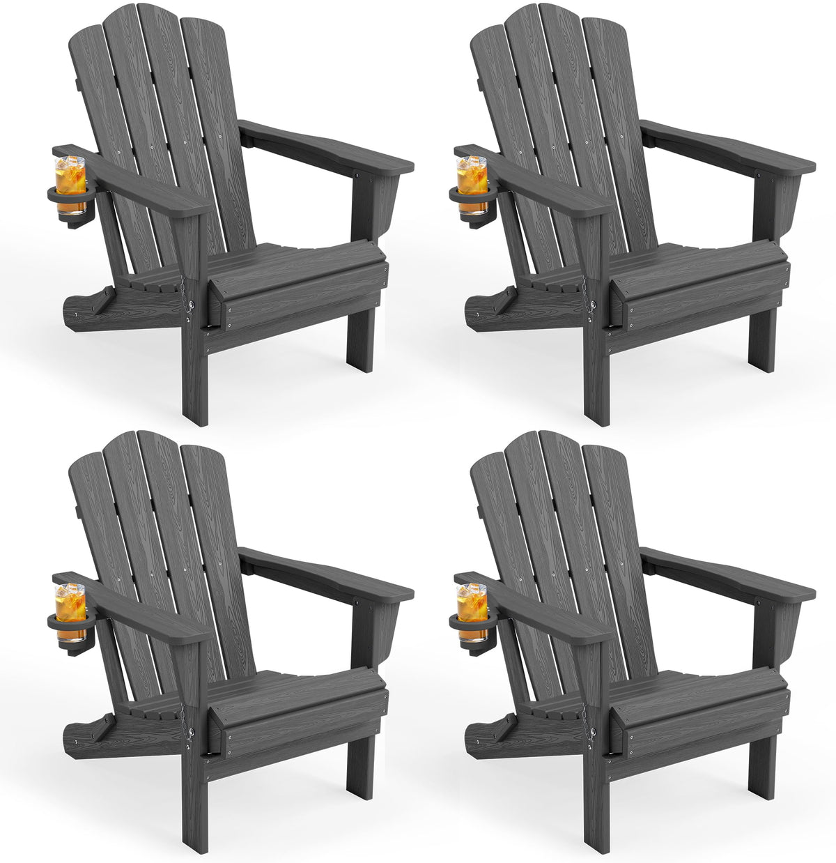KINGYES Folding Adirondack Chair Set of 4 with Cup Holder, Navy