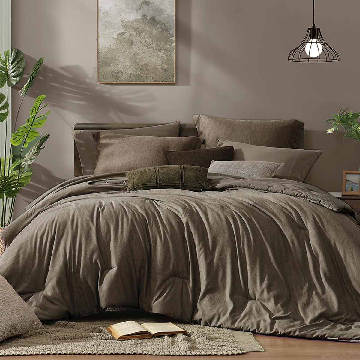 Monbix King Size Comforter Set Olive Green 7 Pieces Bed in a Bag