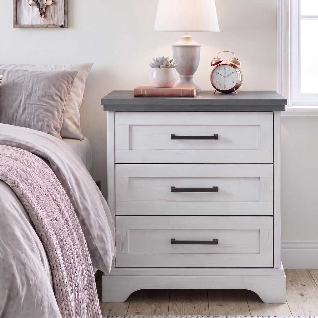 DUMOS Farmhouse Nightstand with Built-in Charging Station & USB Ports