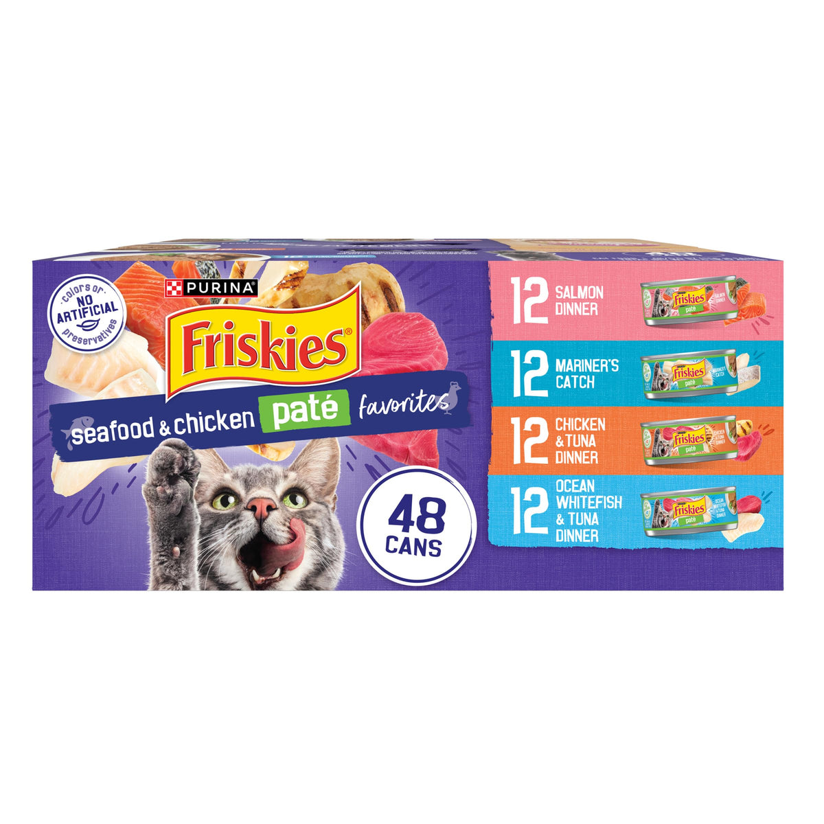 Friskies Purina Pate Wet Cat Food Variety Pack Seafood and Chicken Pate Favorites VP - 5.5 oz. Cans,(Pack of 80)