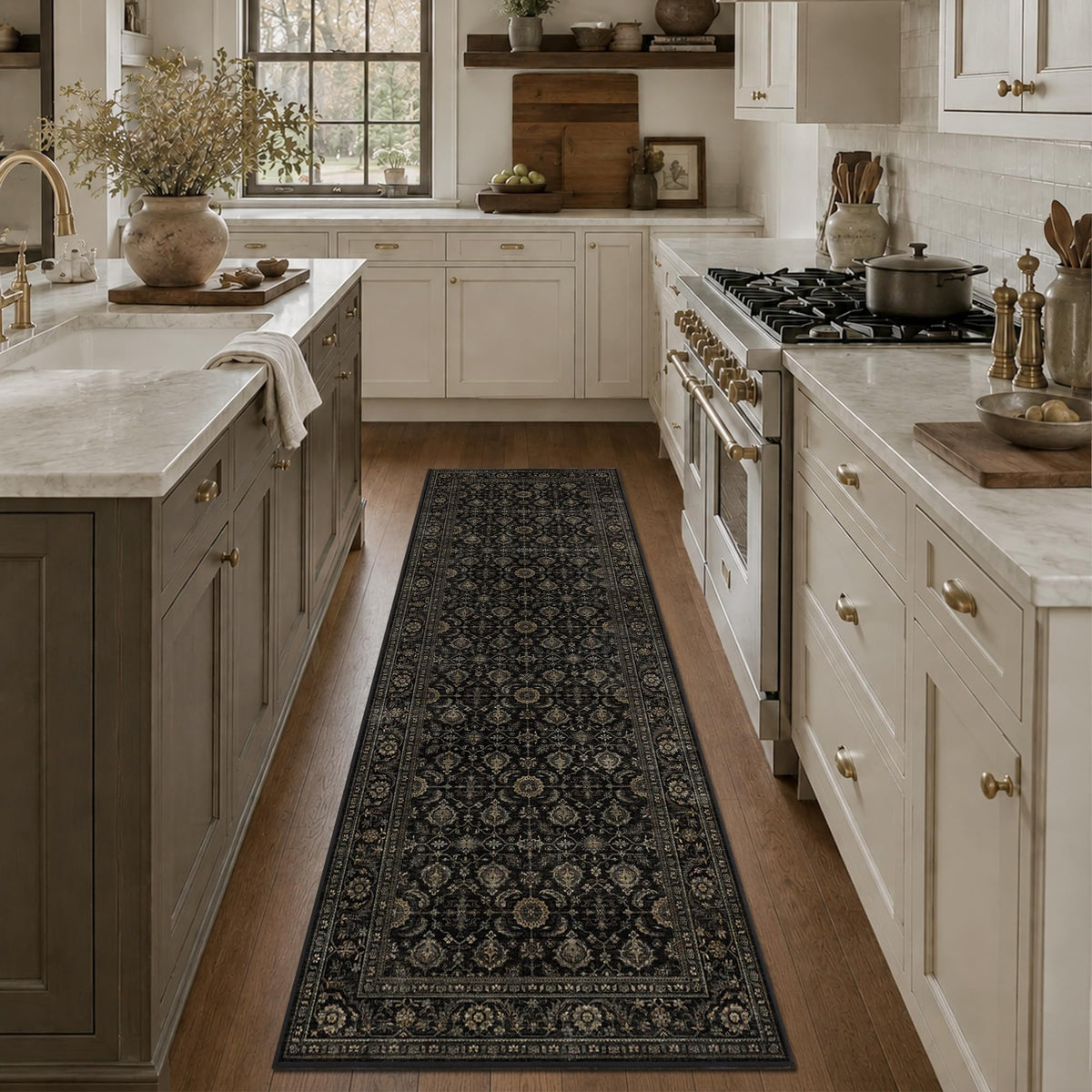 JOOJA 8x10 Dark Brown Vintage Soft Low Pile Non Slip Boho Washable Area Rug