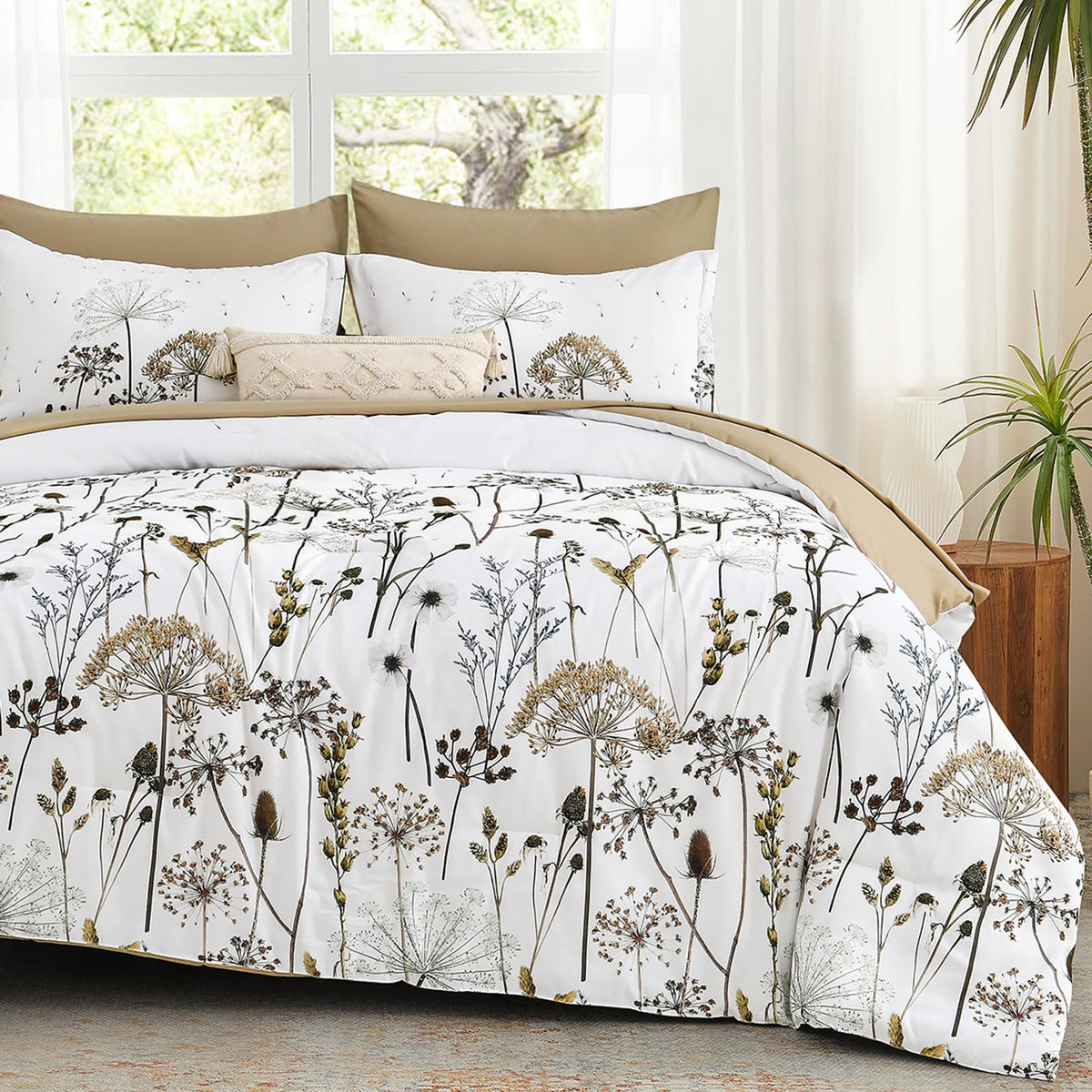 Yiran Black California King Comforter Set, 7 Pieces Floral Bed in a Bag
