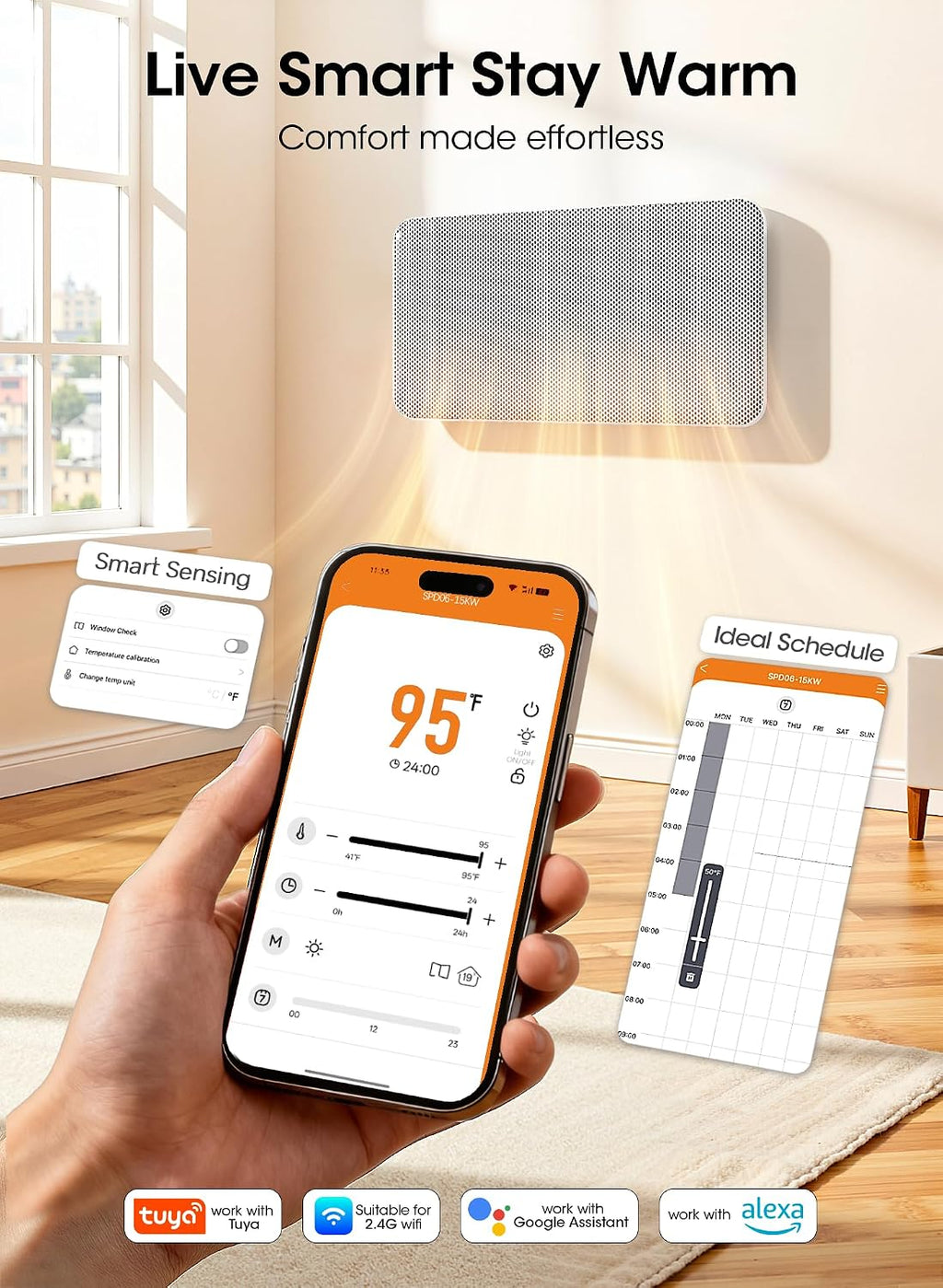 Convection Panel Space Heater Indoor Use, Large Room Electric Heater with Wifi App Control, Smart Mica Infrared Heater with Programmable Thermostat, Wall Mount or Standing, Quiet & Eco, 1500W