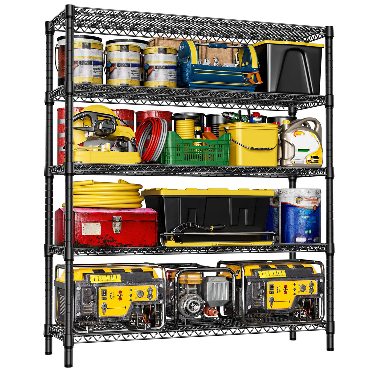 IZEUK 5-Tier Adjustable Heavy Duty Steel Wire Shelving Unit with Wheels, Storage Rack Organizer for Garage, Kitchen, Office, Laundry, Basement (Black, 17.7" D x 47.2" W x 76.7" H, 1750 lbs Capacity)
