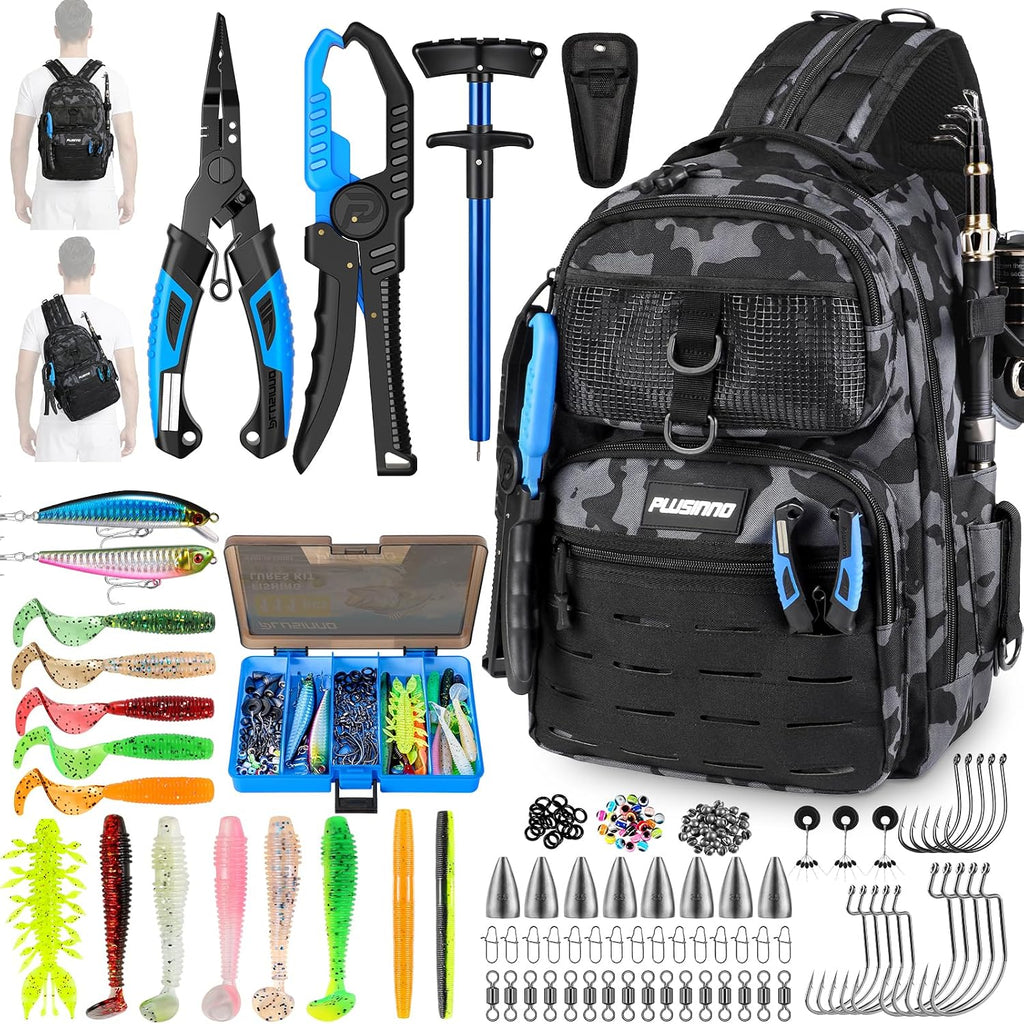 PLUSINNO Fishing Gear, Fishing Backpack with Tackle Box, Tackle Backpack