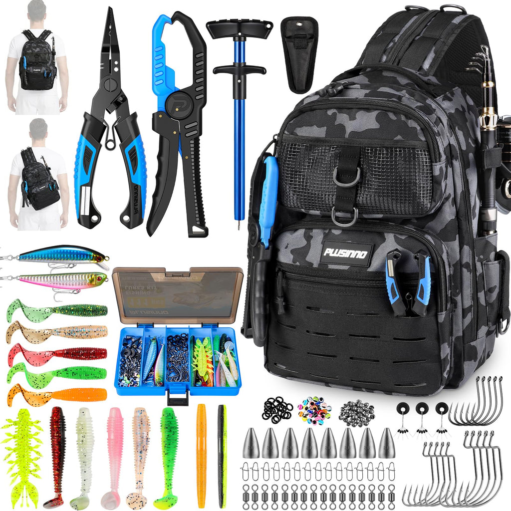 PLUSINNO Fishing Gear, Fishing Backpack with Tackle Box, Tackle Backpack