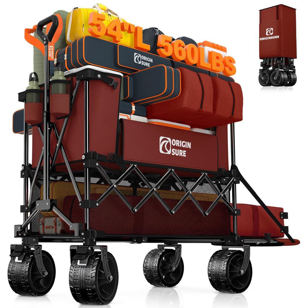 Originsure 400L Foldable Double Decker Wagon, 54" L Tailgate, 560lbs, Black