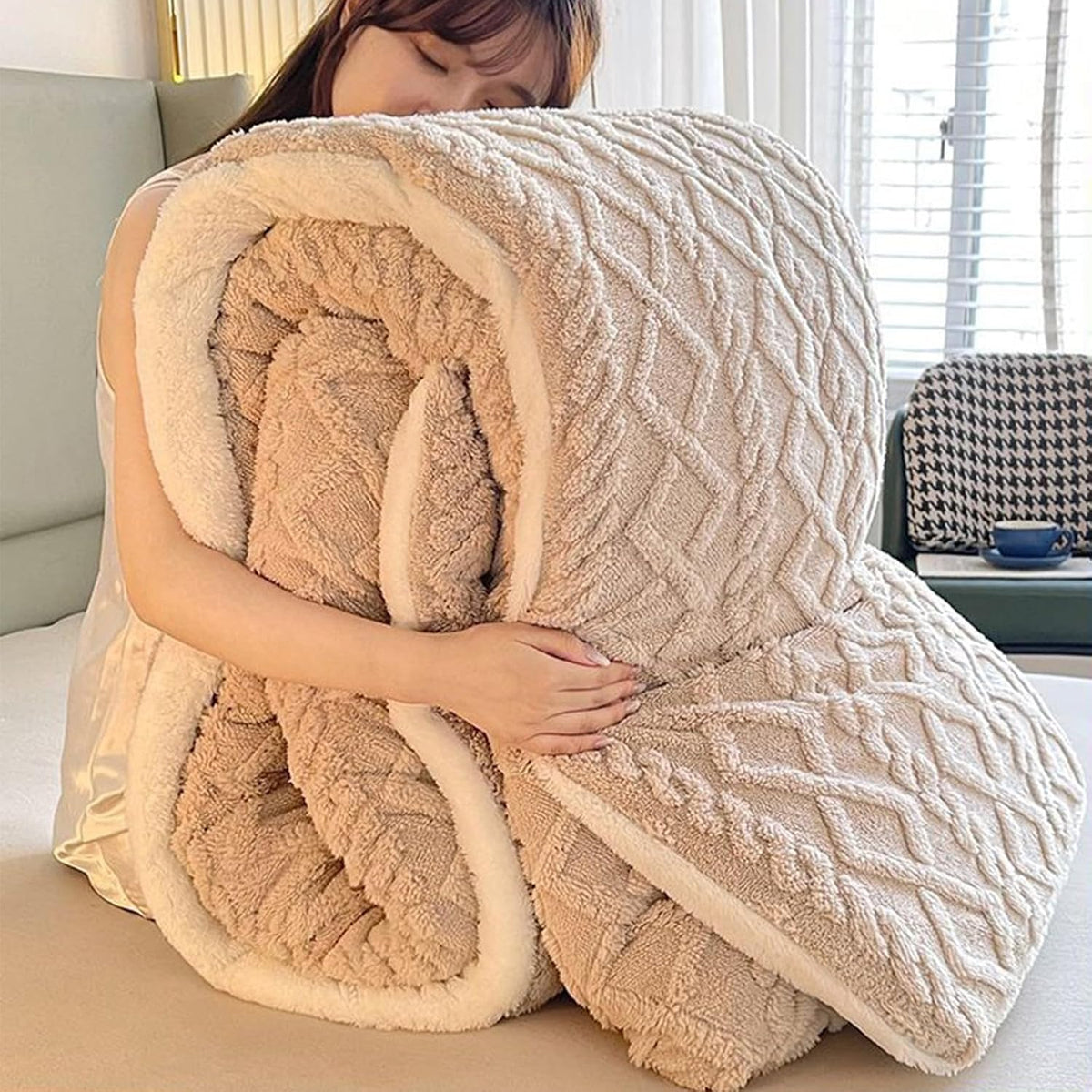 Insulation Hibiscus Winter Quilt, Thickened Super Soft Cashmere and Double Fabrics Warm Thicke Lambswool Quilt Core Sided Blanket(E,150x200cm-3KG)