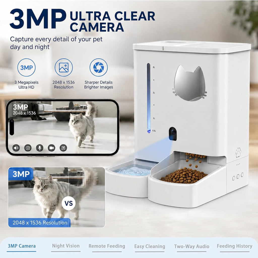 Waithem Automatic Cat&Dog Feeder and Waterer with Camera