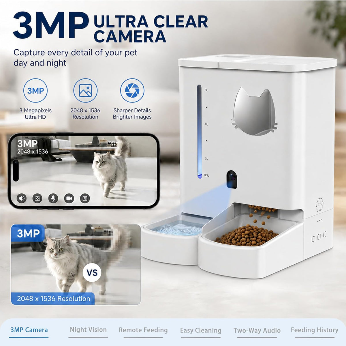 Waithem Automatic Cat&Dog Feeder and Waterer with Camera