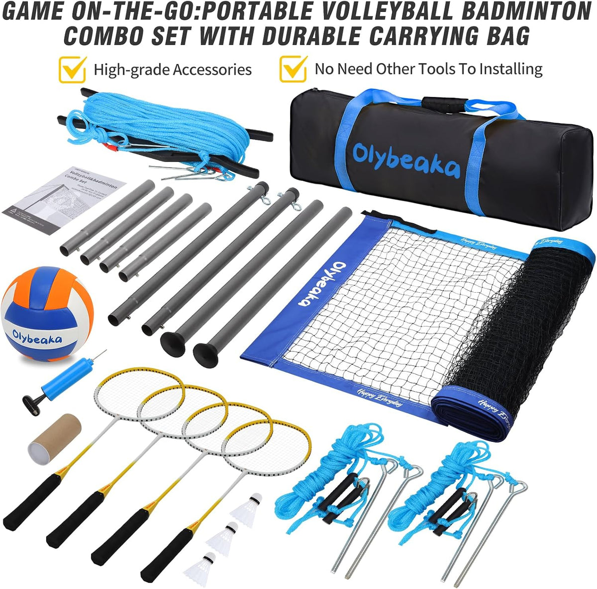 32FT Badminton Volleyball Combo Net Set System for Backyard Lawn Beach