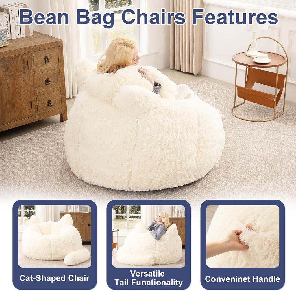 Bean Bag Chair for Adults Teens, Giant Faux Fur Cat Beanbag Sofa