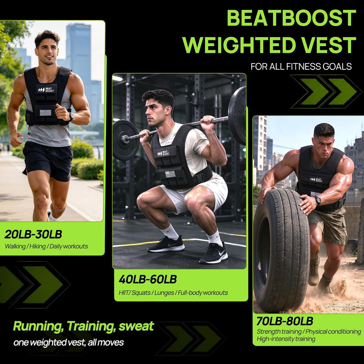 Weighted Vest Adjustable for Men, 20LB/30LB/40LB/50LB/60LB/70LB/80LB Vest