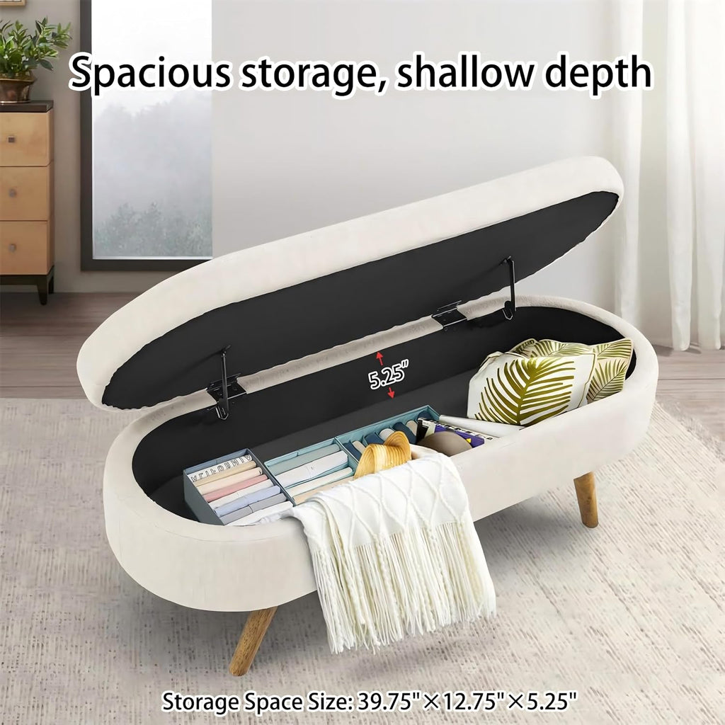 43.5" Ottoman with Storage, Storage Ottoman Bench with Safety Hinge, Bed End Bench, Upholstered Entryway Bench for Bedroom, Living Room & Window, Holds up to 330 lb, Beige