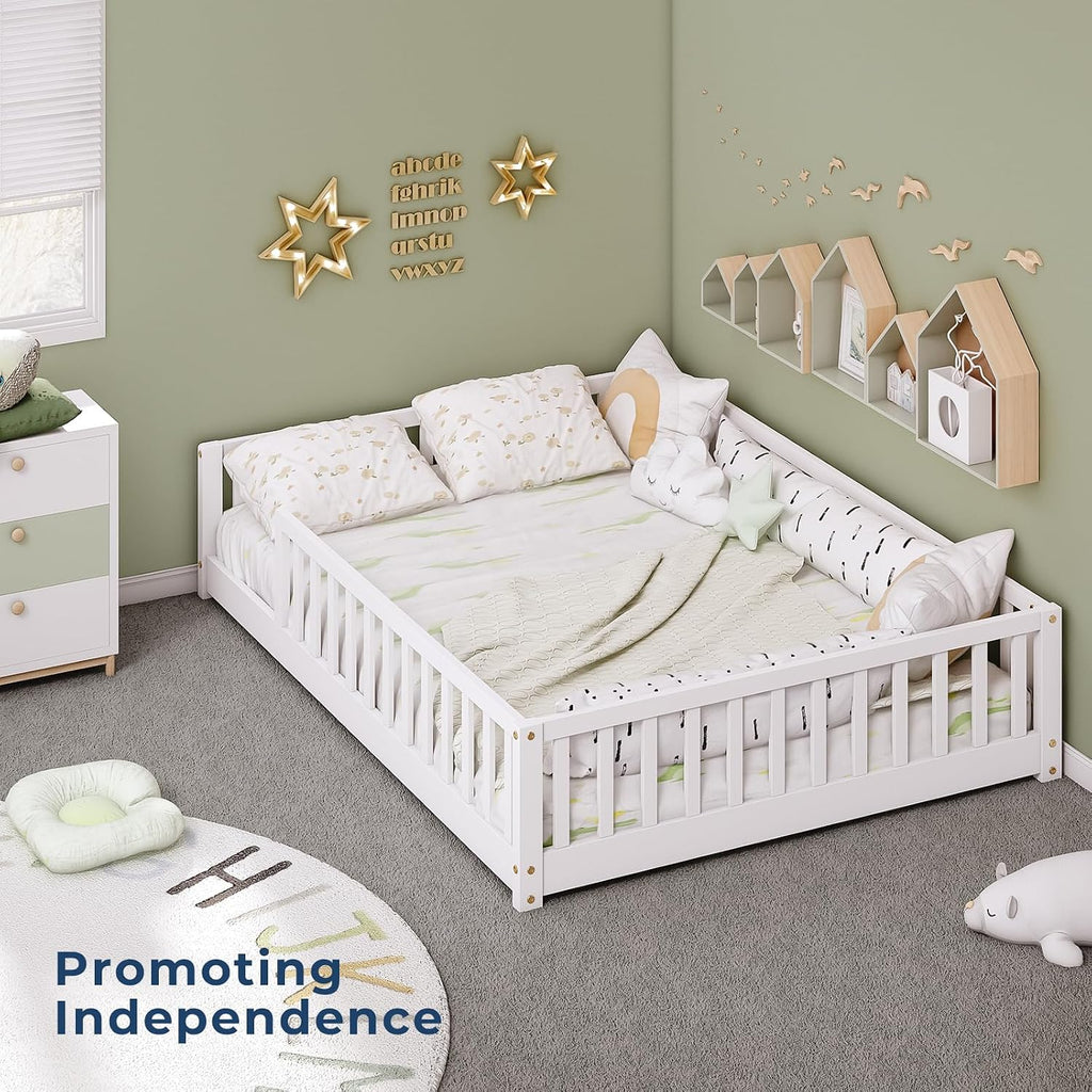Full Montessori Floor Bed with Rails