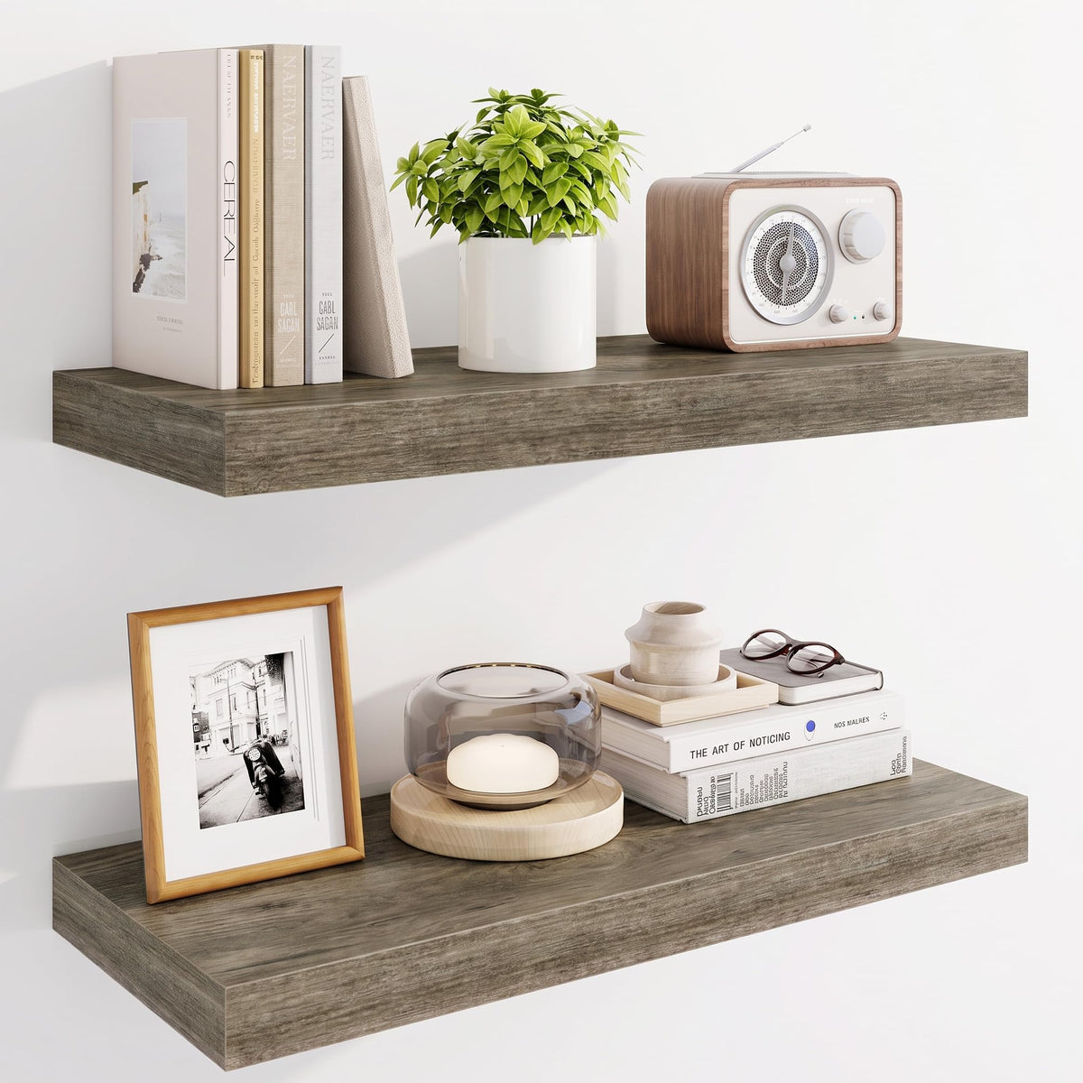 Marsmiles 55" Floating Shelves for Wall, Wooden Shelves with Invisible Brackets Set of 2, Rustic Farmhouse Wall Mounted Shelf for Kitchen Bathroom Living Room Study, White
