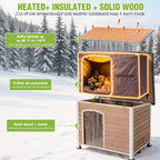 GUTINNEEN Large Outdoor Heated Dog House for Outside with Heating Pad,Brown