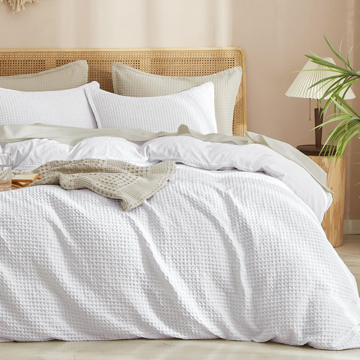 PHF Waffle Duvet Cover California King, Soft & Breathable, 104"x98", Linen