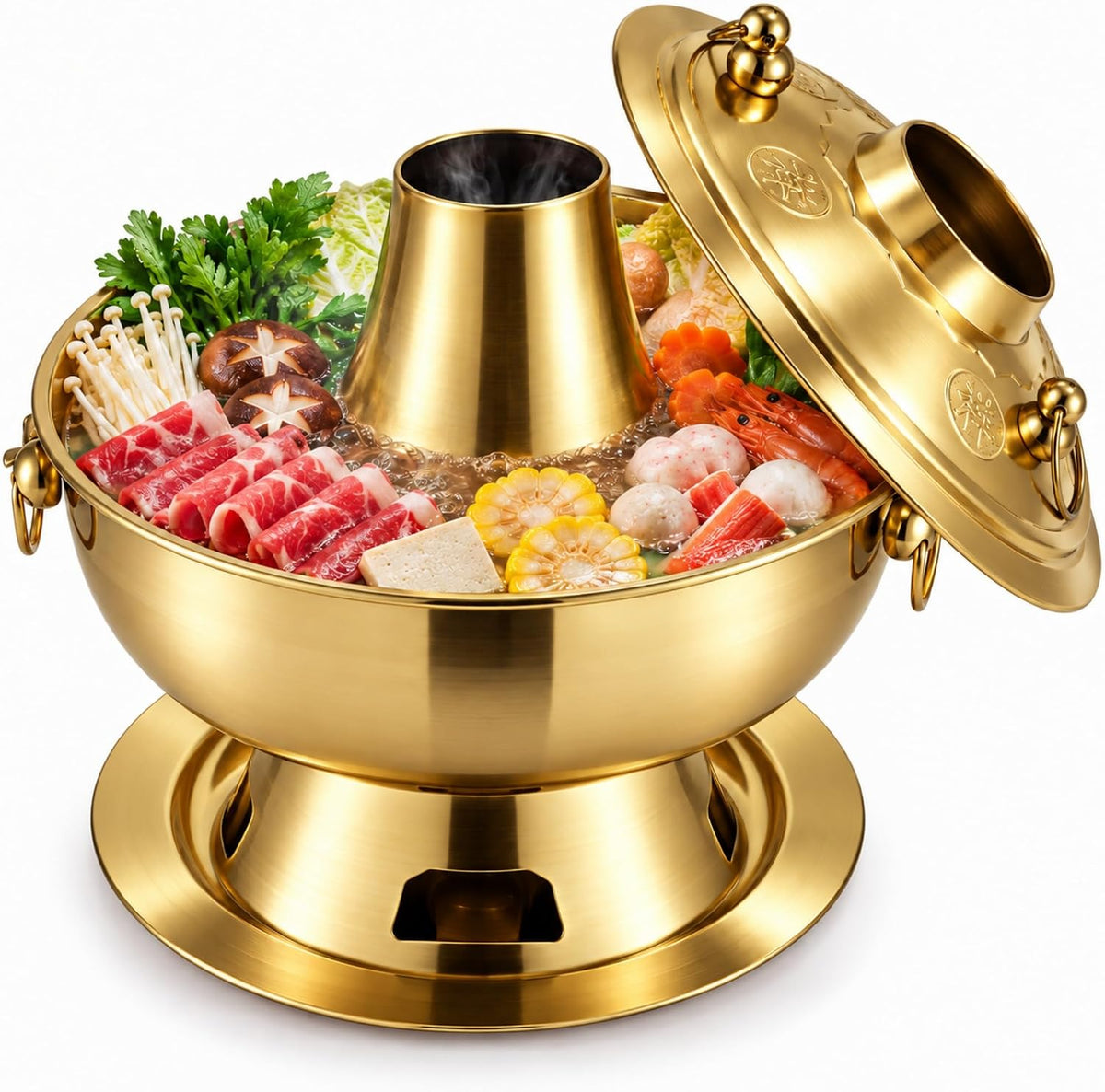 Charcoal Hot Pot, Chinese Charcoal Hot Pot Cooker for Camping (Gold)