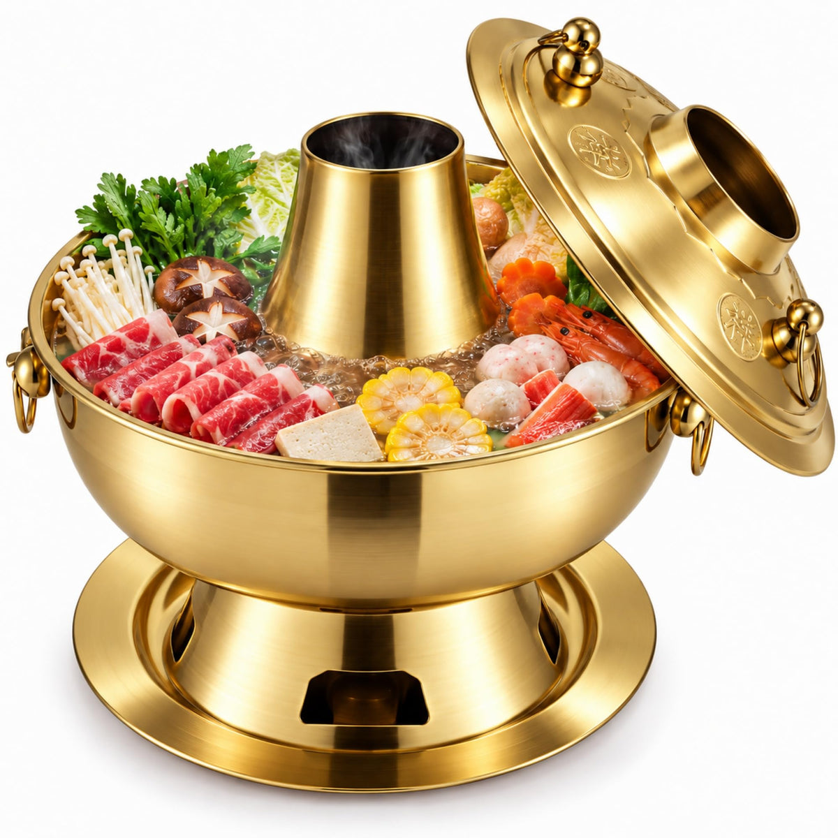 Charcoal Hot Pot, Chinese Charcoal Hot Pot Cooker for Camping (Bronze)