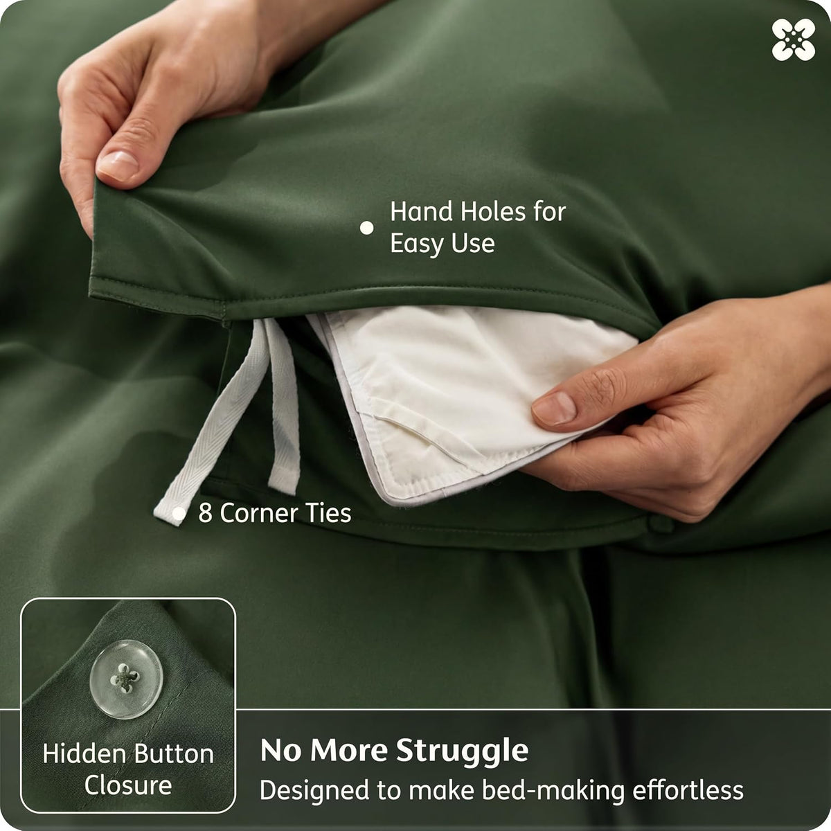 Bedsure PureWoven 100% Organic Bamboo Cooling Duvet Cover Set, King, Green