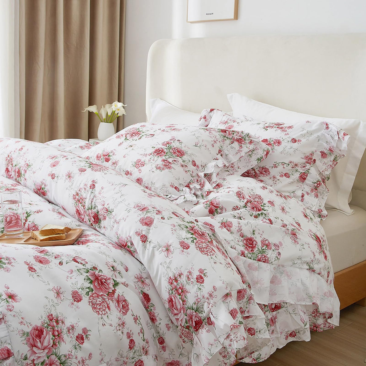 Floral Duvet Cover Set Muslin Cotton Queen(90"x90"),Pink Flower