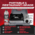 Chef Master Butane Camping Stove + 4x 8 oz Fuel, Backpacking, 15,000 BTU