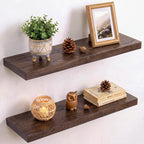 Live Edge Elm Floating Shelves - 24 In Rustic Solid Wood Shelves with Heavy-Duty Invisible Bracket, Wall-Mounted Wooden Shelf for Living Room, Bathroom, Kitchen Storage & Display, Set of 2, Natural
