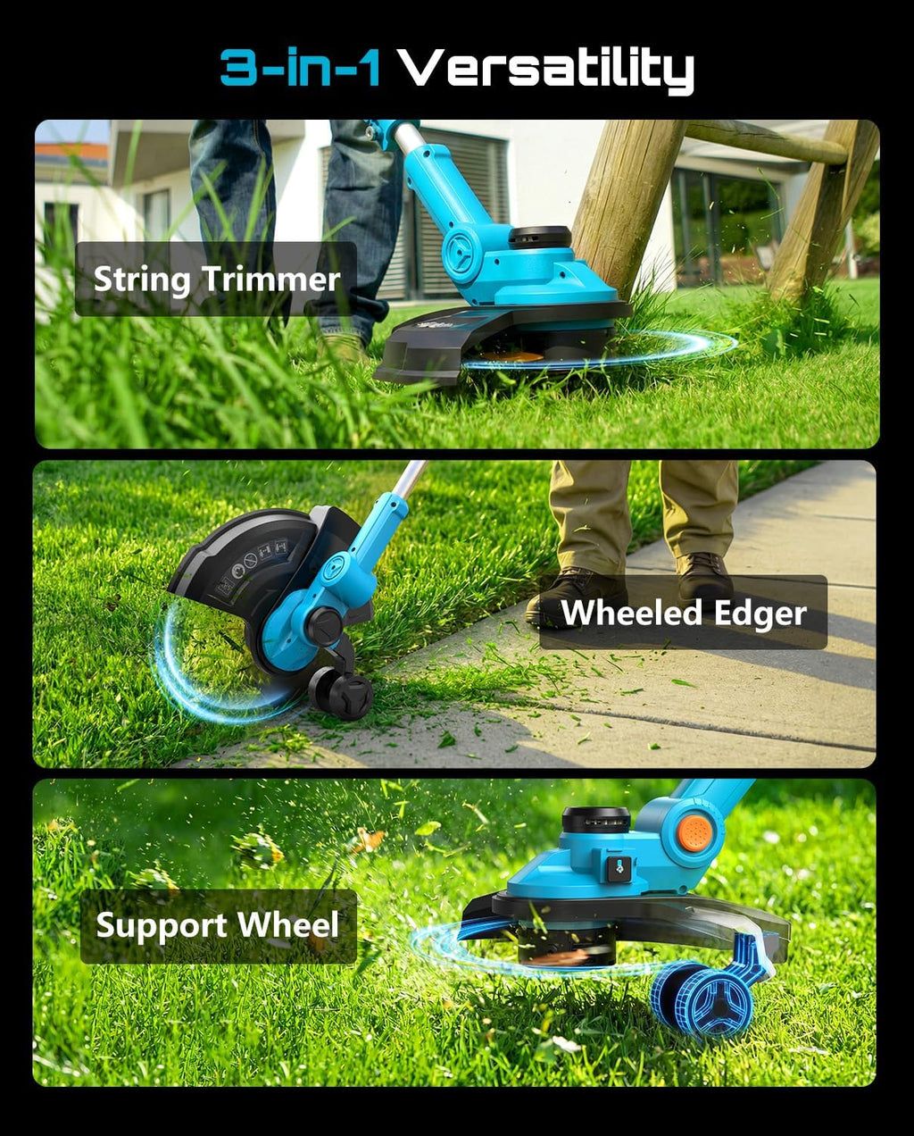 SEESII 13" String Trimmer Electric Weed Wacker with 2x4000mAh Batteries