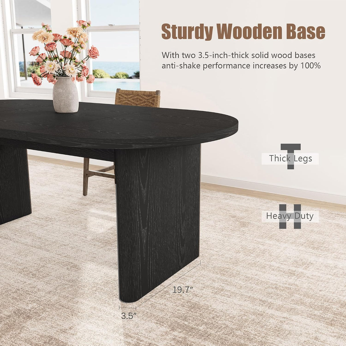 GarveeHome 63" Long Oval Dining Table with Wooden Base for 4-6 People